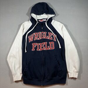 MLB Wrigley Field Chicago Cubs Felt Embroidered Blue Red White Mens L Hoodie Zip
